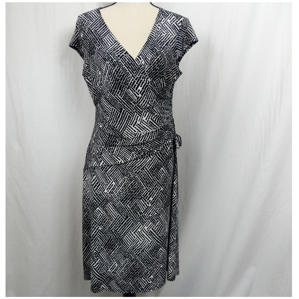 Evan Picone Printed Wrap Ruched Dress 14